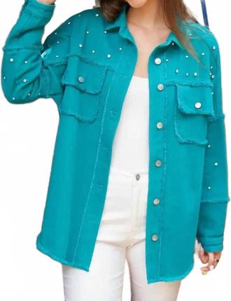 Peach Love California Studded Shacket In Teal