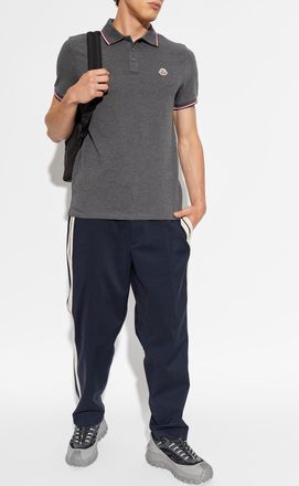 Moncler Polo With Logo Patch, Mens, Grey