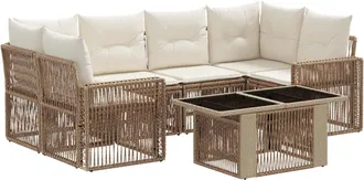 vidaXL Conjunto De Sof&aacute;s De Jard&iacute;n 7 Uds. Beige Y Blanco Crema Vidaxl