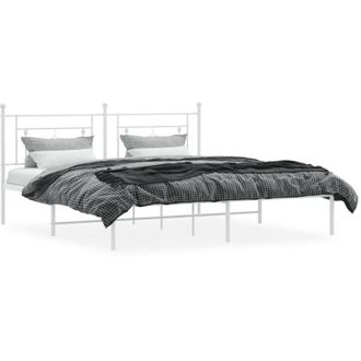 vidaXL Metal Bed Frame without Mattress with Headboard White 183x213cm vidaXL