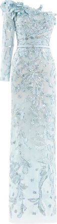 Saiid Kobeisy Abito lungo monospalla con ricamo - Blu