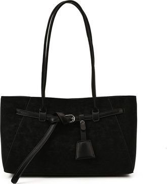 Generic ETOYA PU Leather Vintage Shoulder Bag Large Capacity Commute Tote Handbag (Black)