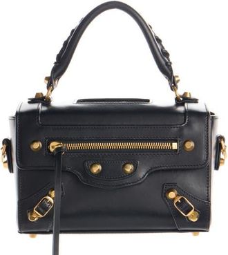 Balenciaga Le City Sleek Box Leather Satchel in 1629 Black/ruby at Nordstrom