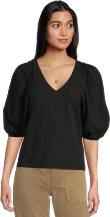 Madewell T-Shirt Womens Black 100% Cotton Puff Sleeve V-Neck Blouse DDR2118