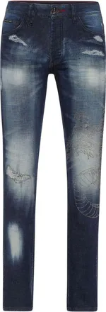Philipp Plein Super Straight dragon-detail jeans - men - Elastane/Polyester/Cotton/Polyester/Cotton/Glass Fiber - 31 - Blue