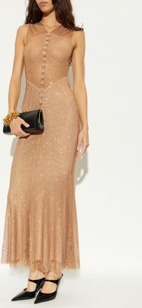 Self Portrait Sequin Sleeveless Maxi Dress, Womens, Beige
