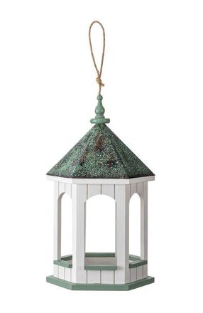 Glitzhome 15.75H Wood Gazebo Metal Patina Finish Roof Birdfeeder in Green at Nordstrom, Size Medium