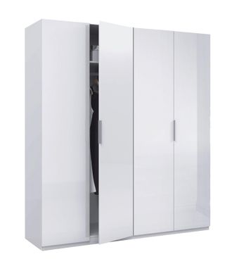 Dmora Guardaroba, Armadio Per Camera Da Letto A 4 Ante Battenti, Mobile Con 2 Ripiani E Barra Appendiabiti, Cm 180x52h200, Bianco