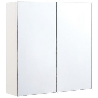 Beliani Beliani - Armario De Ba&ntilde;o Con Espejo Madera Contrachapada Blanca 60 X 60 Cm De Pared 2 Puertas Estantes Almacenamiento Navarra