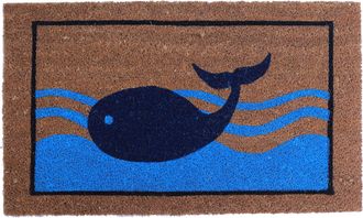 Imports Decor Dolphin Ocean Coir Door Mat, Nautical Sea Theme Coconut Fiber Doormat with Non-Slip PVC Backing, Indoor Outdoor Entrance Rug