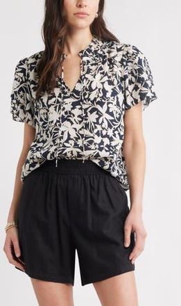 Caslon Ruffle Top in Navy- White Morgan Floral at Nordstrom Rack, Size X-Small