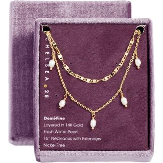 Chelsea28 Set of 2 Genuine Freshwater Pearl & Link Necklaces in White- Gold at Nordstrom