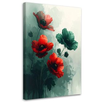 Feeby Cuadro En Lienzo Flores Bot&aacute;nicas Rojo Verde 70x100