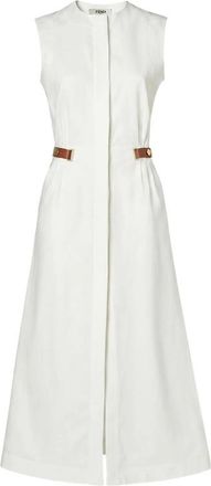 Fendi Leather-trimmed Sleeveless Midi Dress