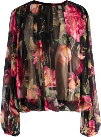 Dolce & Gabbana Black Floral Silk Blouse Size XXS