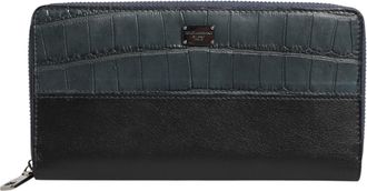 Dolce & Gabbana Black Blue Exotic Leather Men Continental Clutch Wallet And