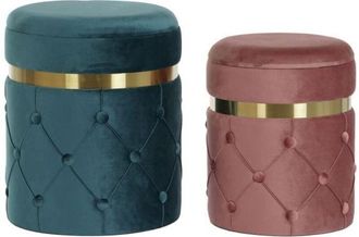 DKD Home Decor Footrest - 36 x 36 x 44 cm - Velvet - MDF Wood - Set of 2