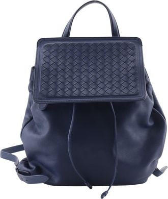 Bottega Veneta Intrecciato Blue Leather Backpack (Pre-Owned)