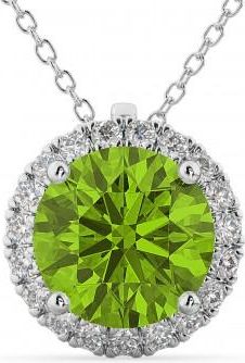 Allurez Halo Round Peridot & Diamond Pendant Necklace 14k White Gold (2.29ct)