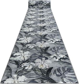 RugsX Rugsx - Runner anti-slip monstera Leaves, gum grey 80 cm grey 80x330 cm