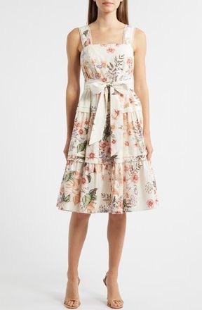 Anne Klein Sleeveless Tiered Dress in White Dove Multi at Nordstrom, Size X-Large P