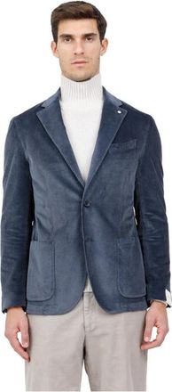 L.B.M. 1911 Giacca monopetto in velluto 750 righe in cotone e modal - Heren - Blazers - Blauw - M - Katoen - Jassen