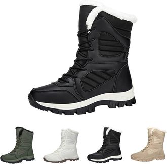 Generic High Top Boots for Women Winter Thickened Warm Comfortable Boots Ladies Lace-Up with Fur Lined Wear-Resistant Non Slip Outdoor Hiking Mountaineering S