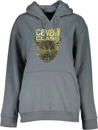 Cavalli Grijze fleece hoodie - Dames - Hoodies - Grijs - L - Katoen - Hoodies & sweatvesten