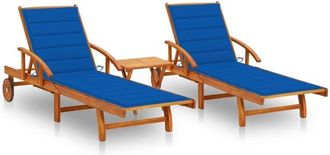 vidaXL Vidaxl - Tumbonas Con Mesa Y Cojines 2 Uds Madera Maciza De Acacia