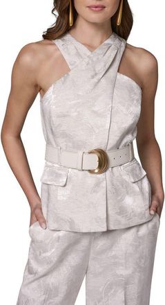 DKNY Jacquard Crossover Belted Sleeveless Top in Light Flax at Nordstrom, Size 14