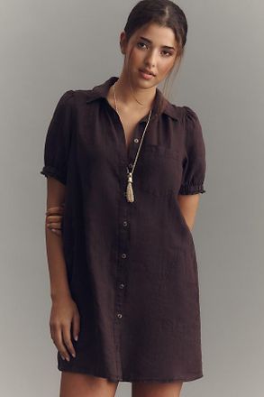 Pilcro Aly 100% European Linen Puff-Sleeve Mini Shirtdress