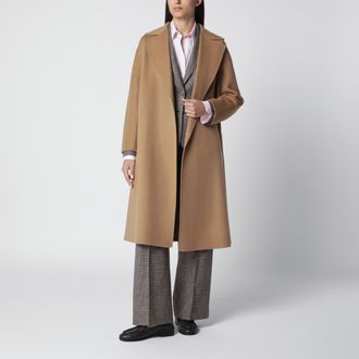 Max Mara Cappotto con cintura color cammello in misto lana