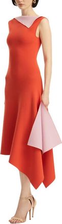 Oscar De La Renta Sleeveless Two Tone Knit Dress In Lily/carnelian