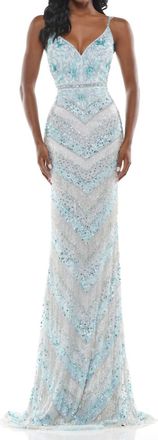 Colors Dress Beaded Mesh Gown In Ice Blue