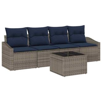 vidaXL Juego De Sof&aacute; Con Coj&iacute;n 5 Pcs Gris Y Marino Rat&aacute;n Sint&eacute;tico Vidaxl