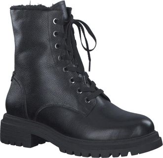 Tamaris Lace-up Enkellaarsjes - Dames - Veterlaarzen - Zwart - 38 EU - Leer - Schoenen
