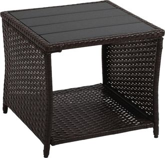 Relaxdays Relaxdays balcony table, HxWxD: 40 x 45 x 45 cm, weatherproof, polyrattan, WPC, steel, square side table, brown