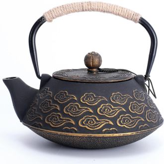 OEM Tetera De Hierro Fundido, Tetera Japonesa Con Infusor De Hojas Sueltas, Tetera Para Estufa De 800 Ml Con Interior Esmaltado, Dise&ntilde;o De Nubes, Color Ne
