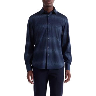 Bugatchi James OoohCotton Gradient Geo Print Button-Up Shirt in Navy at Nordstrom, Size Xx-Large