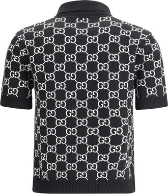 Gucci Womens Gg Wool Jacquard Polo Top Black-White Ovis Aries T-Shirts Black/white And Polos