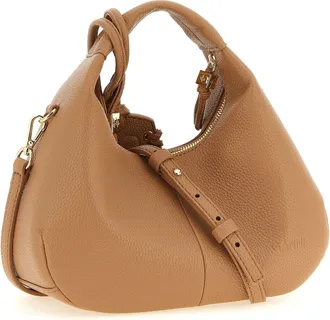 Ganni Hammered Faux Leather Hobo Bag - Tan