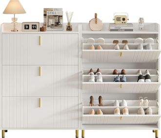 STILVORA Zapatero Con 3 Puertas Abatibles Y Estantes Ajustables, Con Repisa Superior, En Mdf, Blanco, 80&times;23&times;123.5 Cm