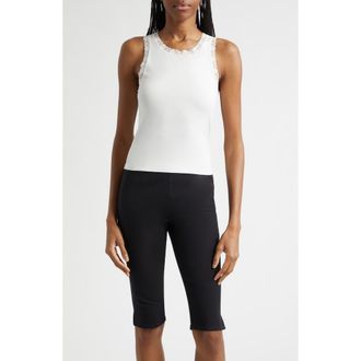 Poss&eacute; Roberta Lace Trim Cotton Tank in Ivory at Nordstrom, Size X-Small