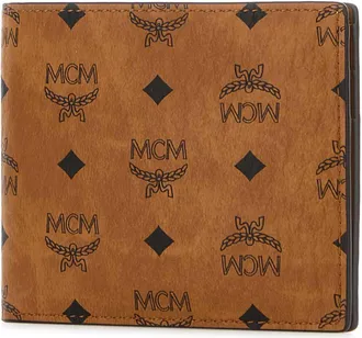MCM Womens Visetos Wallet Cognac Fabric