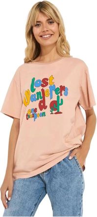One Teaspoon Roze Oversized T-shirt met Print - Dames - T-shirts - Roze - XS - Katoen - Tops