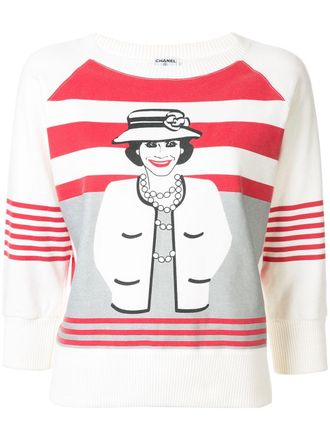 Chanel Felpa a righe con stampa Mademoiselle 2001 - Bianco