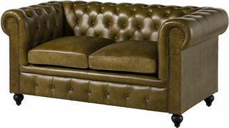 Massivmoebel24 CHESTERFIELD 302 Divano 2 posti - vera pelle / verde 158x82x75