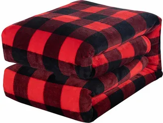 OEM Manta A Cuadros Rojos Y Negros De 150x200 Cm, Manta Gruesa De Forro Polar Coral, Franela Estampada