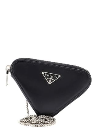 Prada Triangle Pouch Bag with Chain Brushed Leather Mini crossbody bag - Black