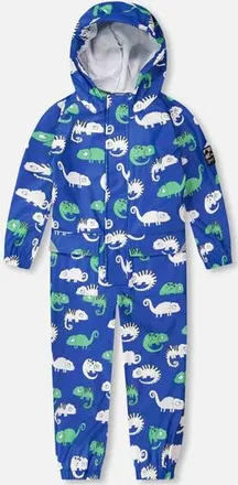 Deux par Deux Boy Rain One-Piece Animal Print in Polyurethane in Blue Chameleon Print at Nordstrom, Size 18M